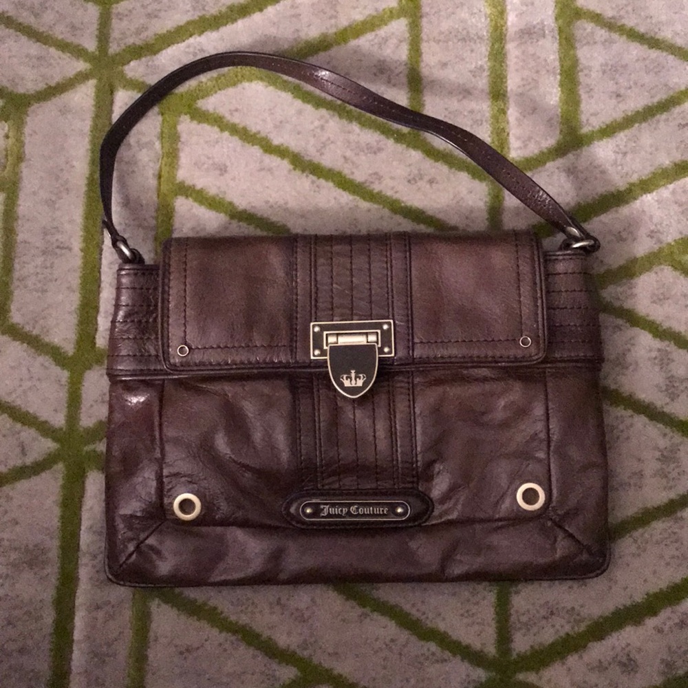 JUICY COUTURE LEATHER SATCHEL. BROWN. THIN STRAP.